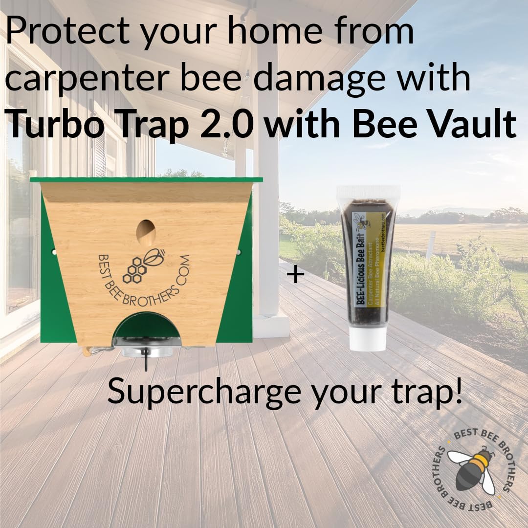 Best Bee Brothers Turbo Trap 2.0, Professional-Grade Carpenter Bee Trap for Outside with Bee Vault, Large Viewport & Spring-Loaded Door, 4.1” W x 4.8” H x 5.9” D